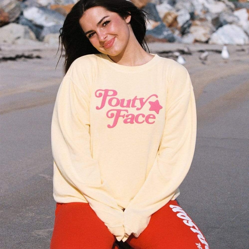 Addison Rae Pouty Face Sweat Shirt in Yellow